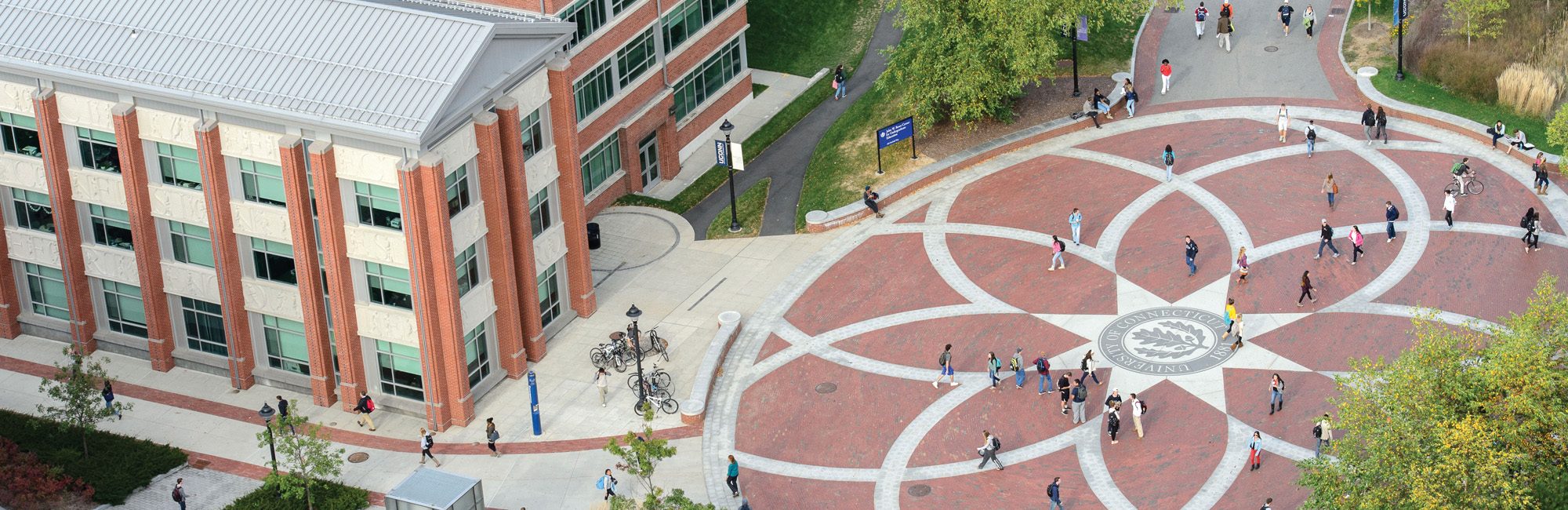 Aerial view of campus along Fairfield Way